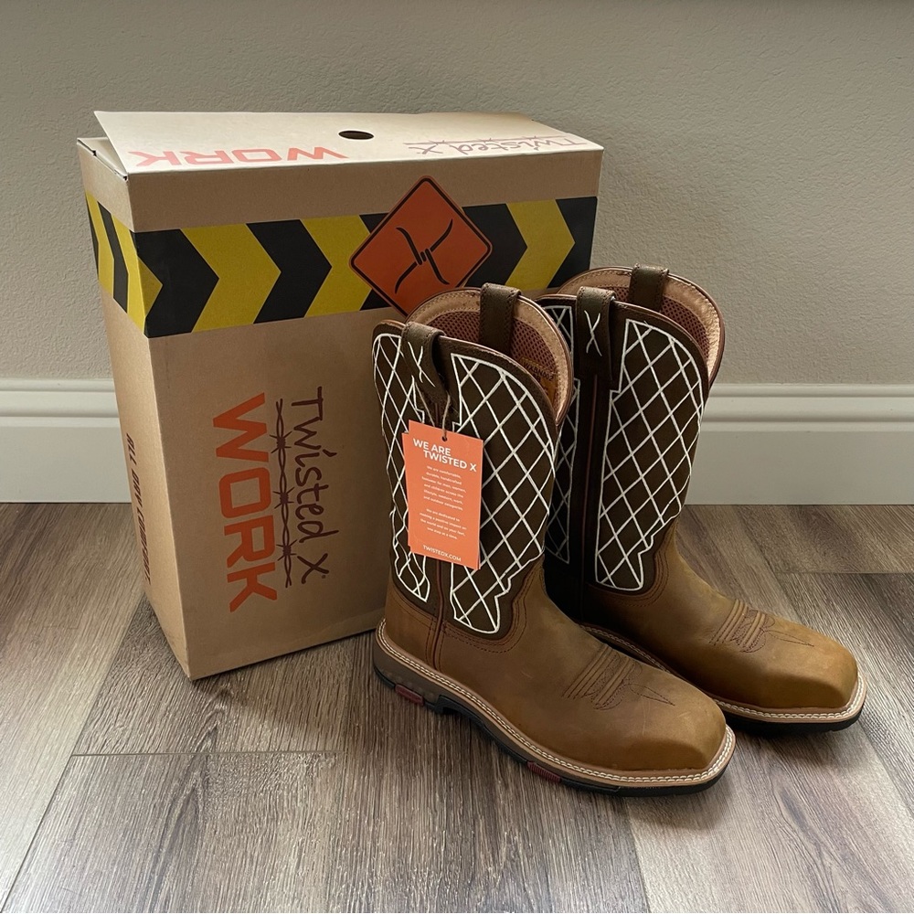 Twisted X Brown Work Boots with White Stitching
